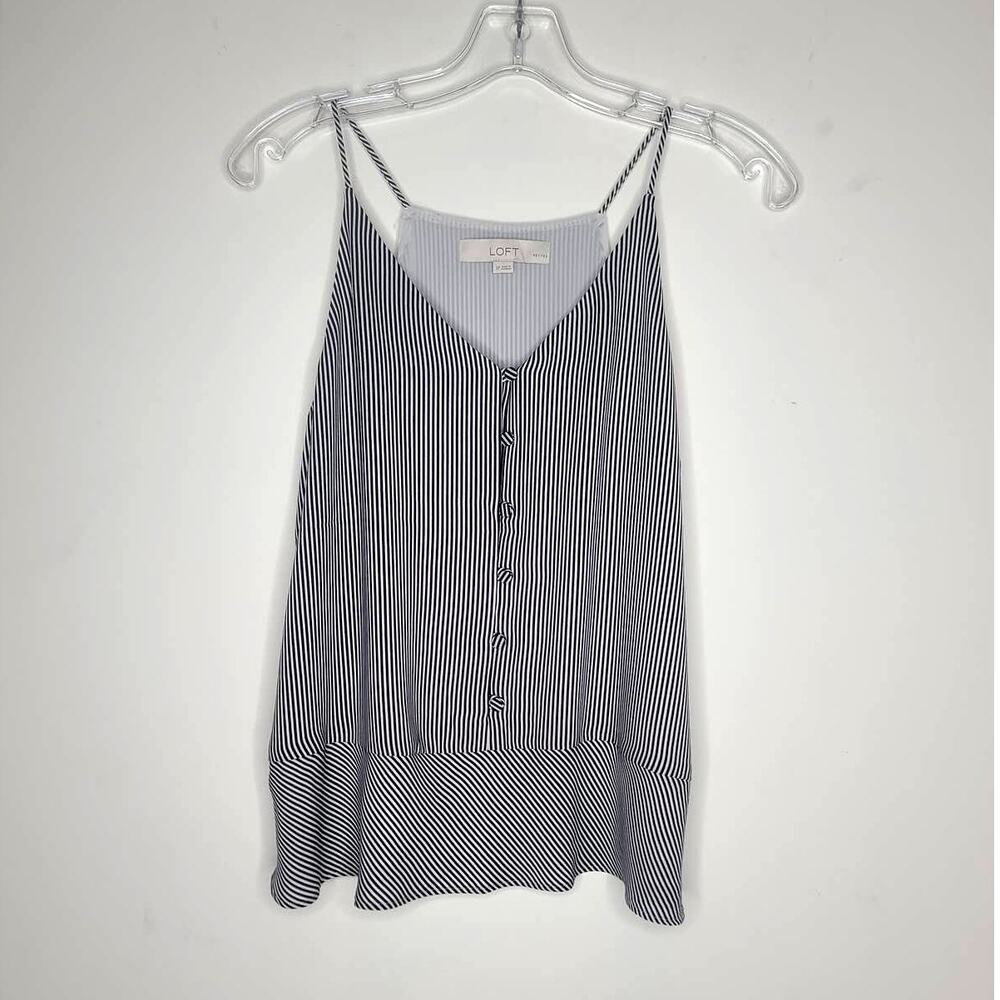 Ann Taylor LOFT black white stripe button front tank - small petite